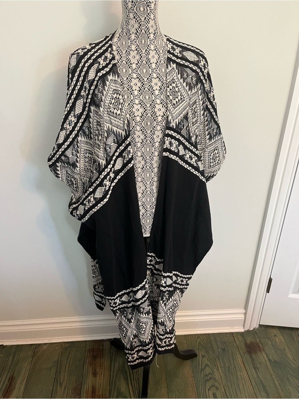 Free People Black and Cream Knit Poncho - Picture 2 of 6